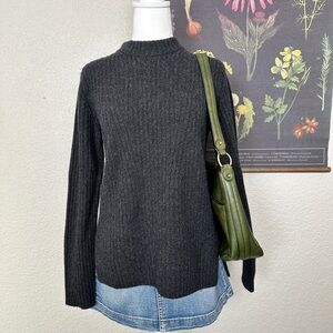 Vince Women’s Dark Gray Ribbed Mock Turtleneck Sweater Wool and Cashmere